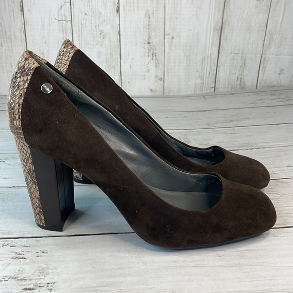 Calvin Klein Suede and Snakeskin Monicah Chunky Heel Pump - Picture 5 of 12
